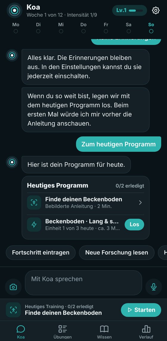Der KI-Partner und der heutige Plan in der App