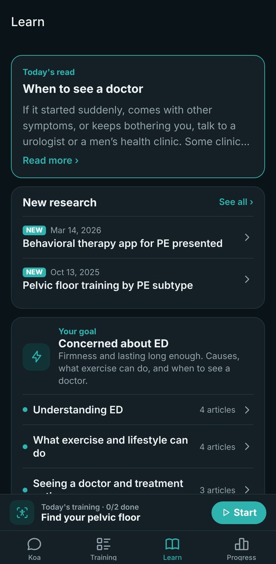 The Learn tab with articles on treatments and diet