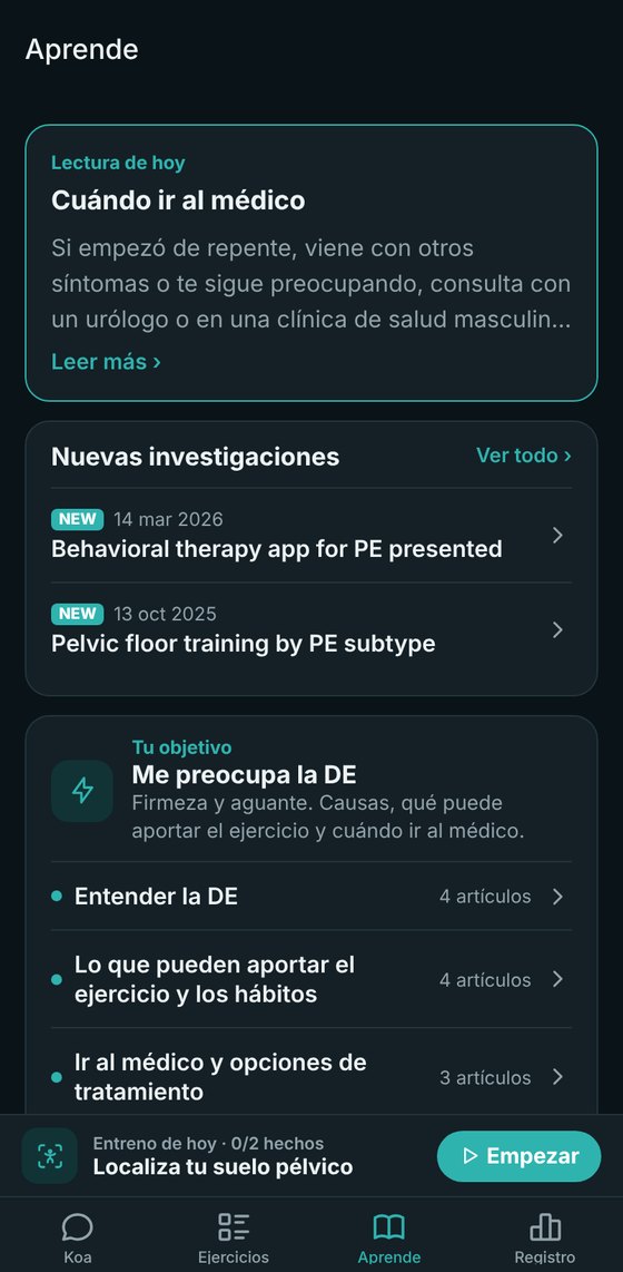La pestaña Aprende con artículos sobre tratamientos y alimentación