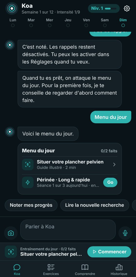 Le partenaire IA et le programme du jour dans l’application