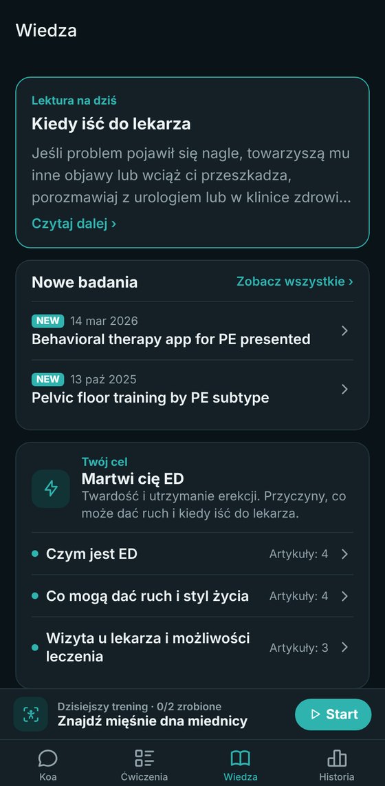 Zakładka Wiedza z artykułami o leczeniu i diecie